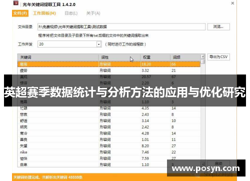 英超赛季数据统计与分析方法的应用与优化研究 英超赛季数据统计与分析方法的应用与优化研究